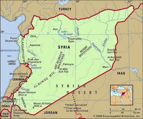 Map of Syria on a world map