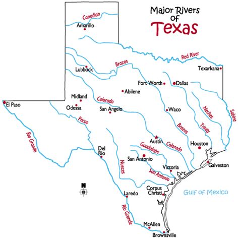 An old Texas map with cities and rivers