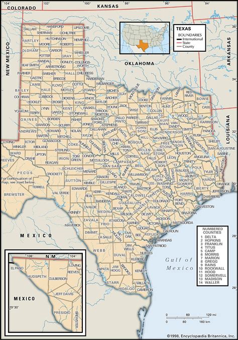 Texas road map with counties