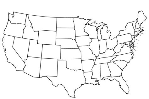 A blank printable map of the United States