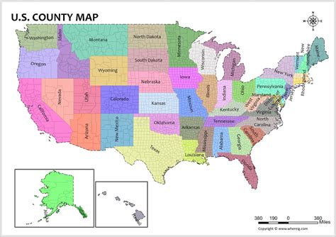 A map of the United States with counties