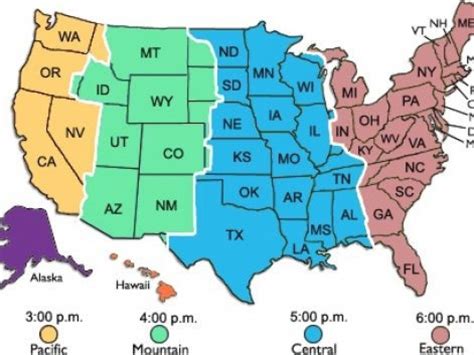 Map of the United States showing the time zones