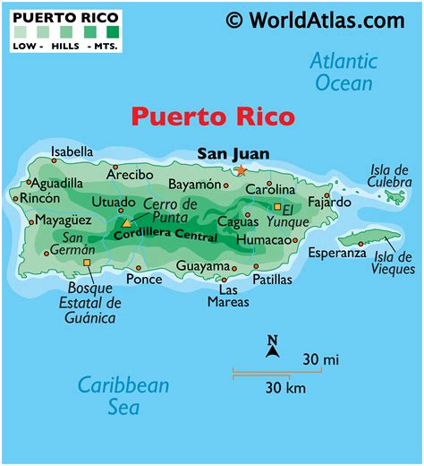 US and Puerto Rico on a map