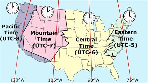 Map of US Time Zone with Cities