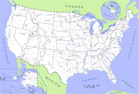 Map of USA Rivers and Lakes