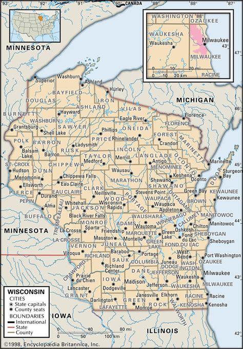 Map of Wisconsin County with Cities
