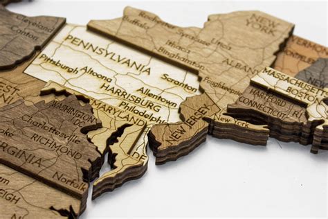 A wooden map of the United States