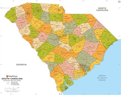 Map of South Carolina with Zip Codes