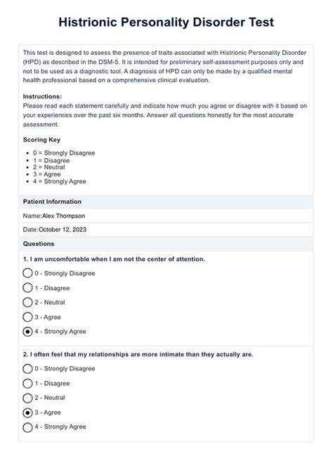 Histrionic Personality Disorder Test Free