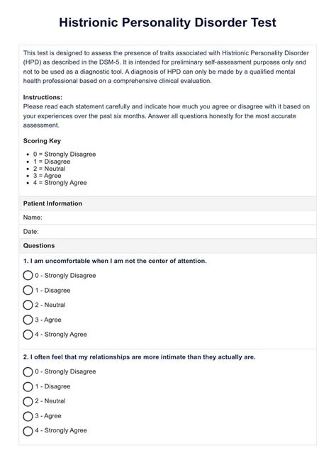 Histrionic Personality Disorder Test Online