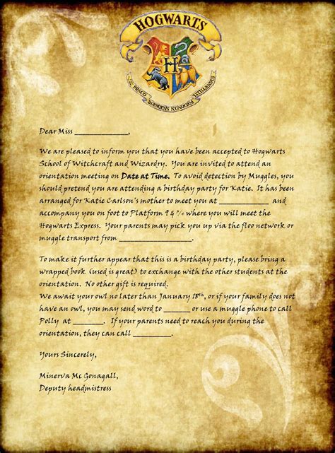 Hogwarts Letter Of Acceptance Printable