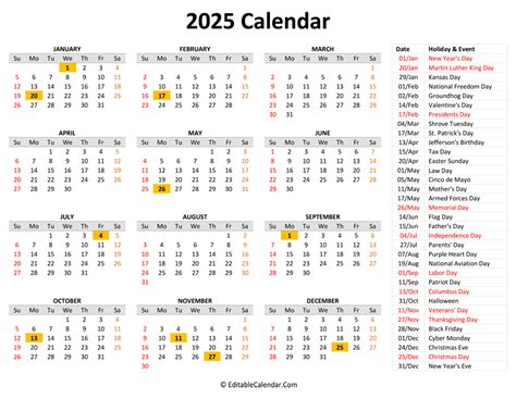 Holiday Calendar 2025