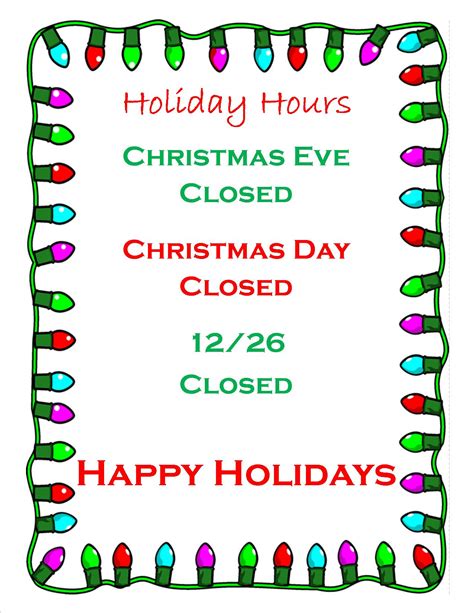 Holiday Hours Sign Template Word