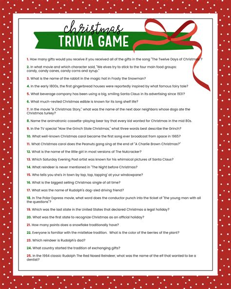 Holiday Trivia Games Printable