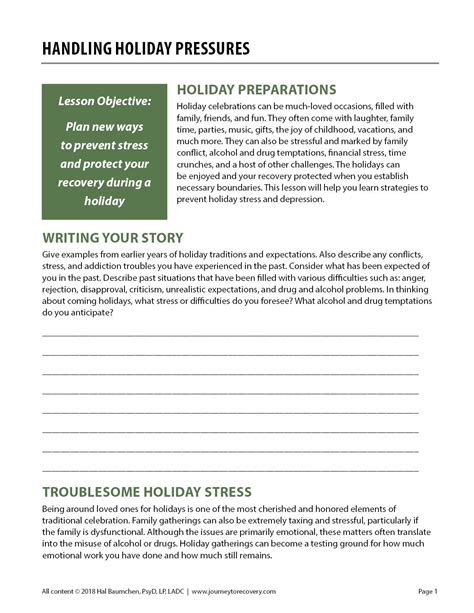 Holidays In Recovery Worksheet