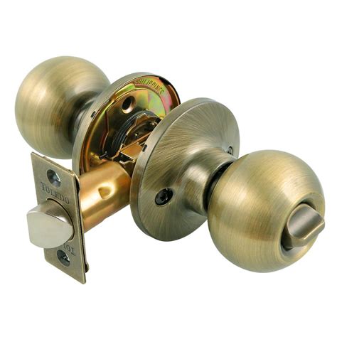 Toledo Fine Locks Antique Brass Privacy Bed/Bath Door Knob Lock Set
