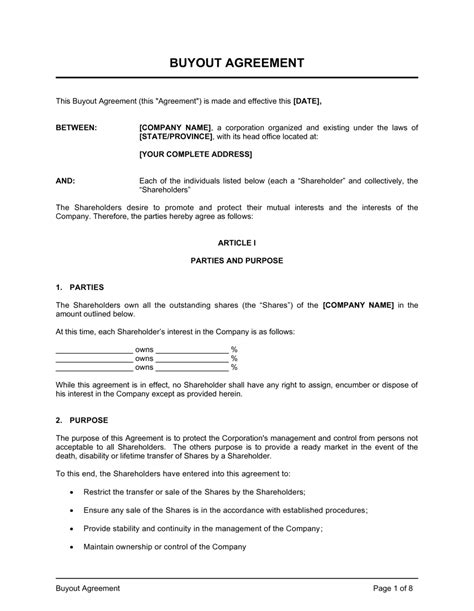 Buyout Agreement Template