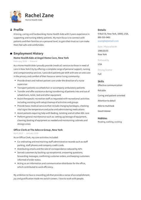 Home Health Aide Resume Sample