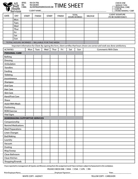 Home Health Care Daily Log Template