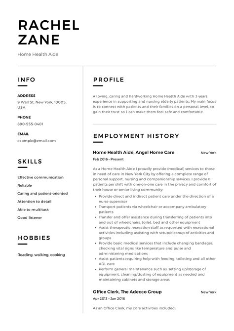 Home Health Resume Sample