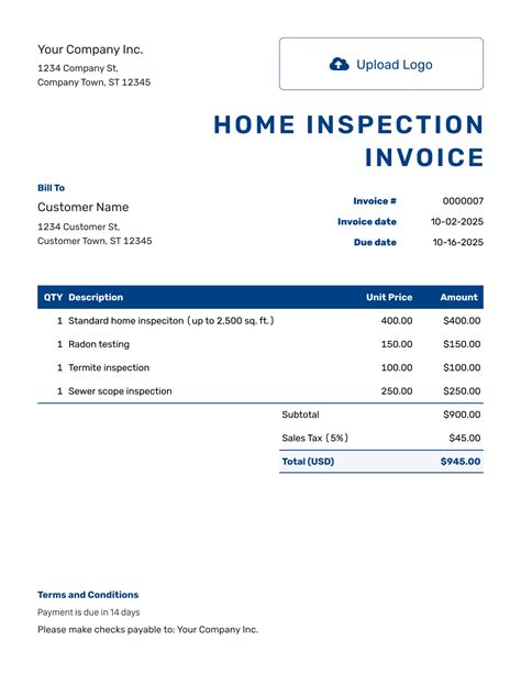 Home Inspection Invoice Template