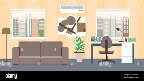 Home Interior Flat Vector Design. Workspace For Freelancer And Work
Relax. Stock Vector