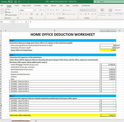 Home Office Deduction Worksheet