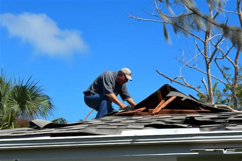 Homeowner inspecting roof damage