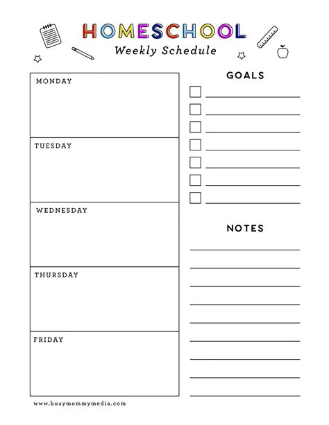 Homeschool Daily Schedule Template