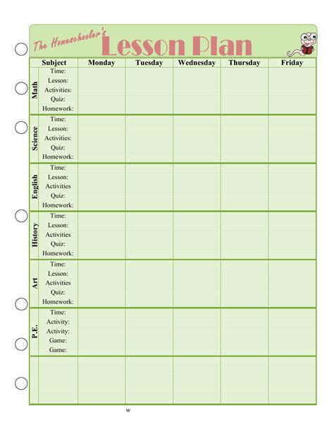 Homeschool Lesson Planner Template