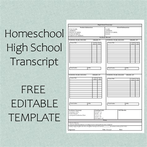 Homeschool Transcript Templates Free