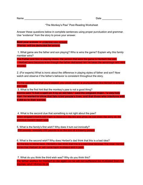 Homework Monkeys Paw Essential Questions