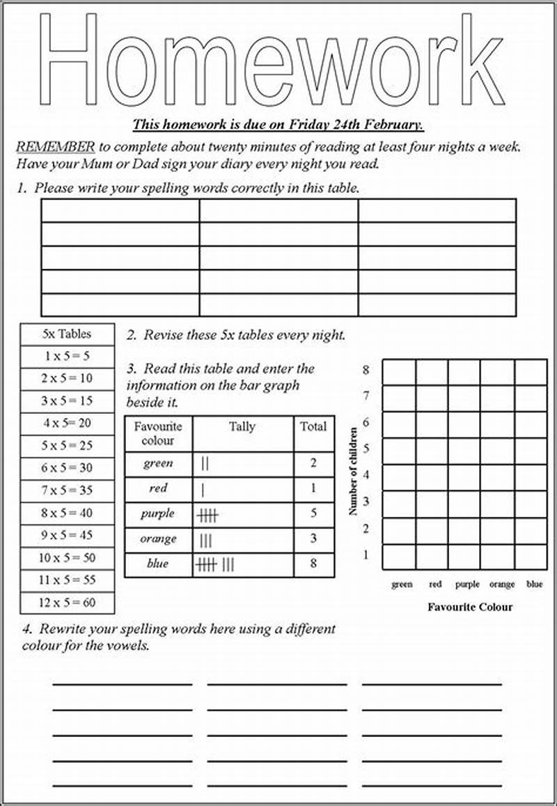 Homework Pages Printable
