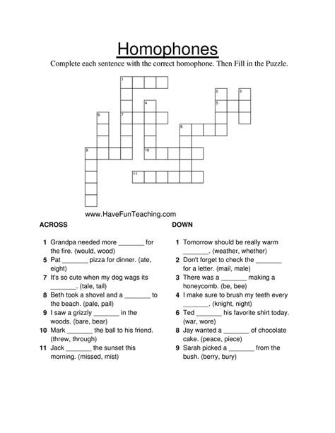 Homophones Crossword
