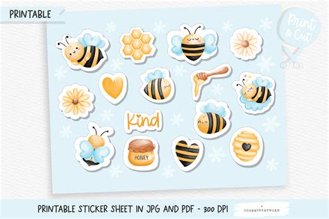 Download Honey Bee Printable Stickers, Planner Files DXF Files