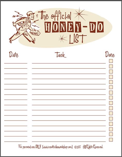 Honey Do List Printable