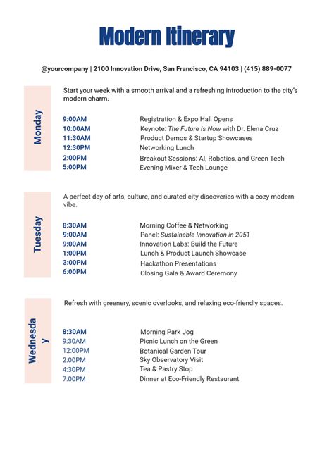 Honeymoon Itinerary Example