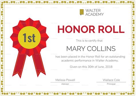 Honor Roll Certificate Template Word