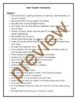 Hoot Summaries Chapter 1 12 Printable Summaries