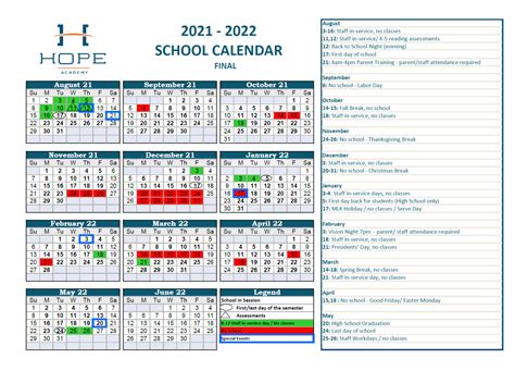 Hope Academic Calendar