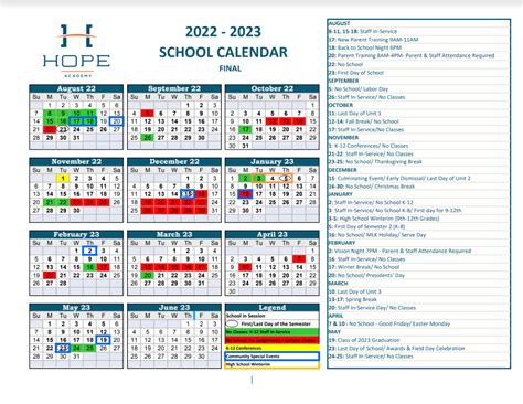 Hope Community Academy Calendar