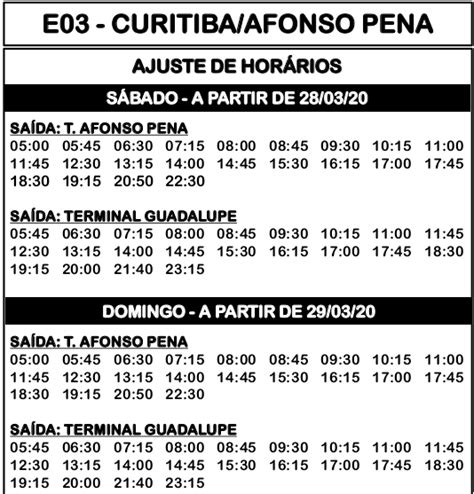 Horário de ônibus E03 CURITIBA / AFONSO PENA 2021 | São José dos Pinhais PR