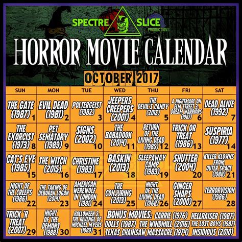 Horror Movie Calendar