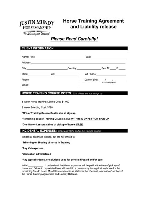 Horse Training Contract Template