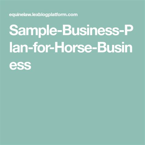 Horse Farm Business Plan