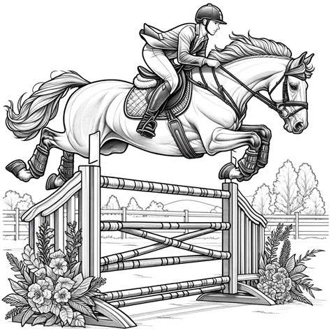 Horse Jumping Coloring Pages