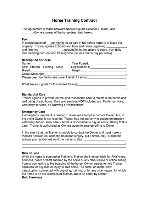 Horse Training Contract Template