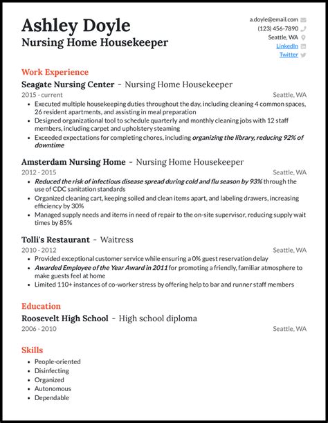 Hospital Housekeeping Resume Sample