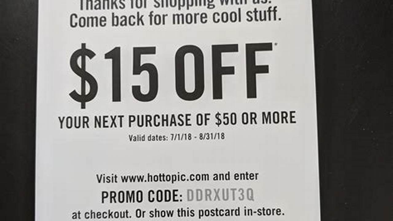 Hot Topic $15 Off $50 Promo Code 2024