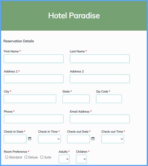 HOTEL BOOKING FORM
